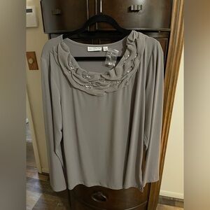 NWT Susan Graver Taupe Long Sleeve Top with Jewels